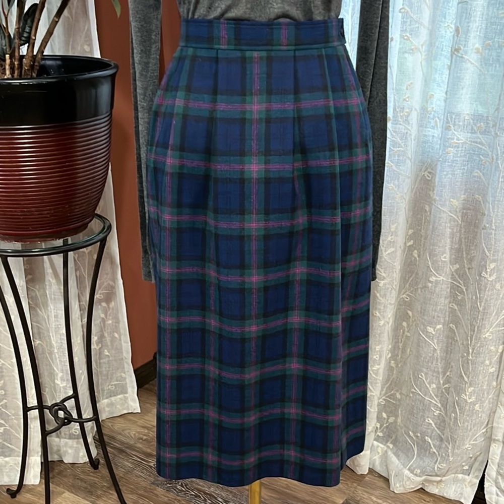 Vintage Pendleton Baird Tartan Wool Skirt | Blue & Green Plaid Classic | Sz [12]